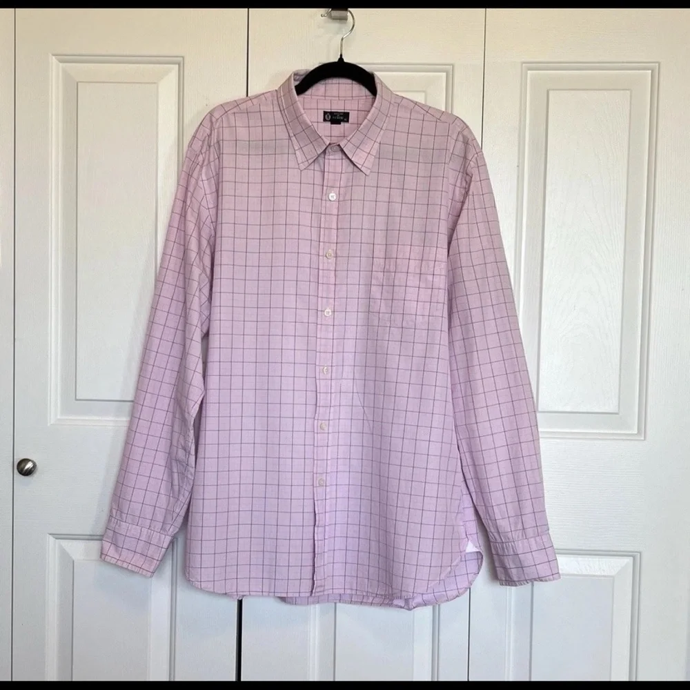 J. Crew Men’s Size XL Dress Shirt Checkered 120's 2ply Cotton Button Down Pink